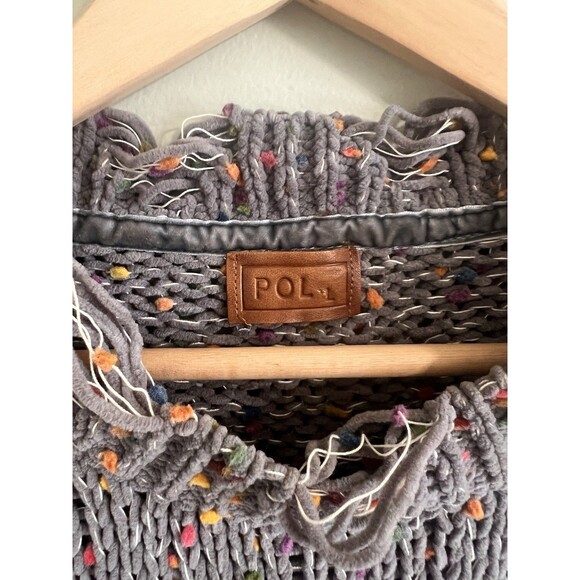 Pol Confetti Distressed Cropped Sweater Size Large Gray Long Sleeve Women's Top - Picture 3 of 8